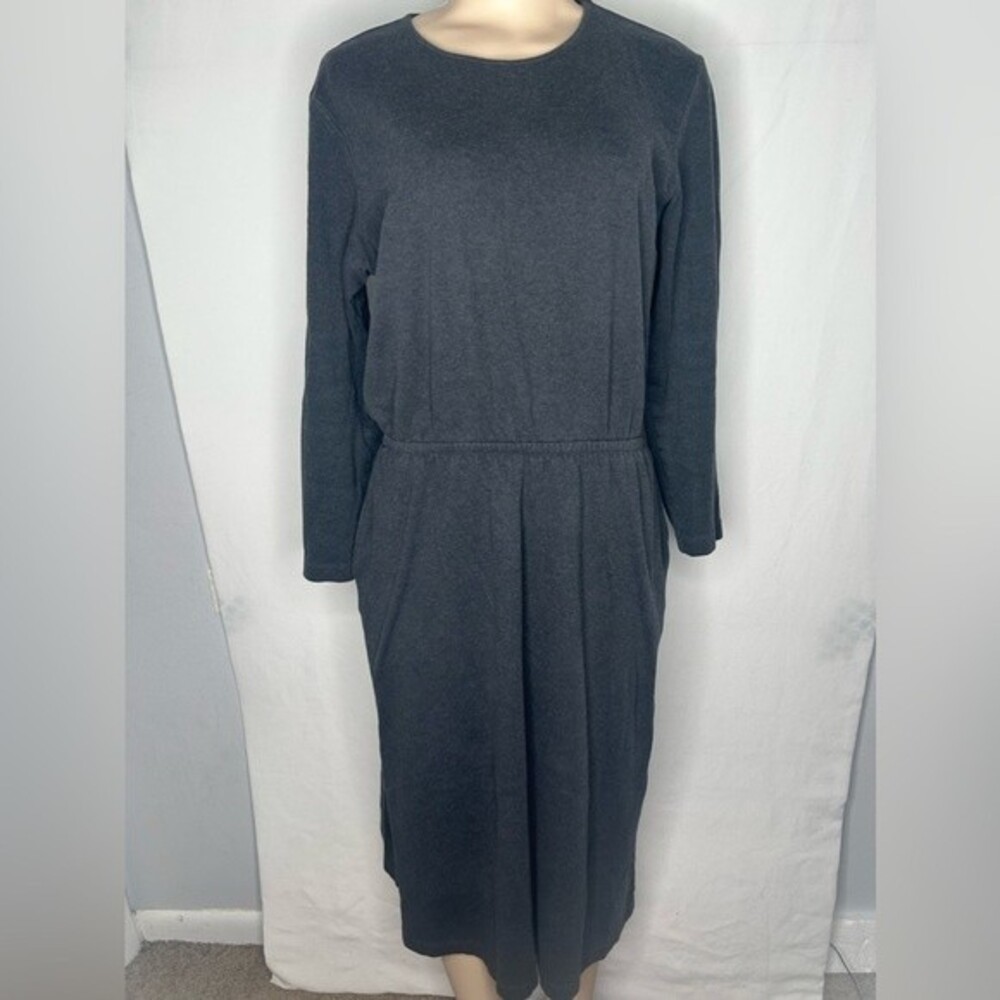 Lands' End Women’s Long Sleeve Gray Dress 100% Cotton Size S Petite